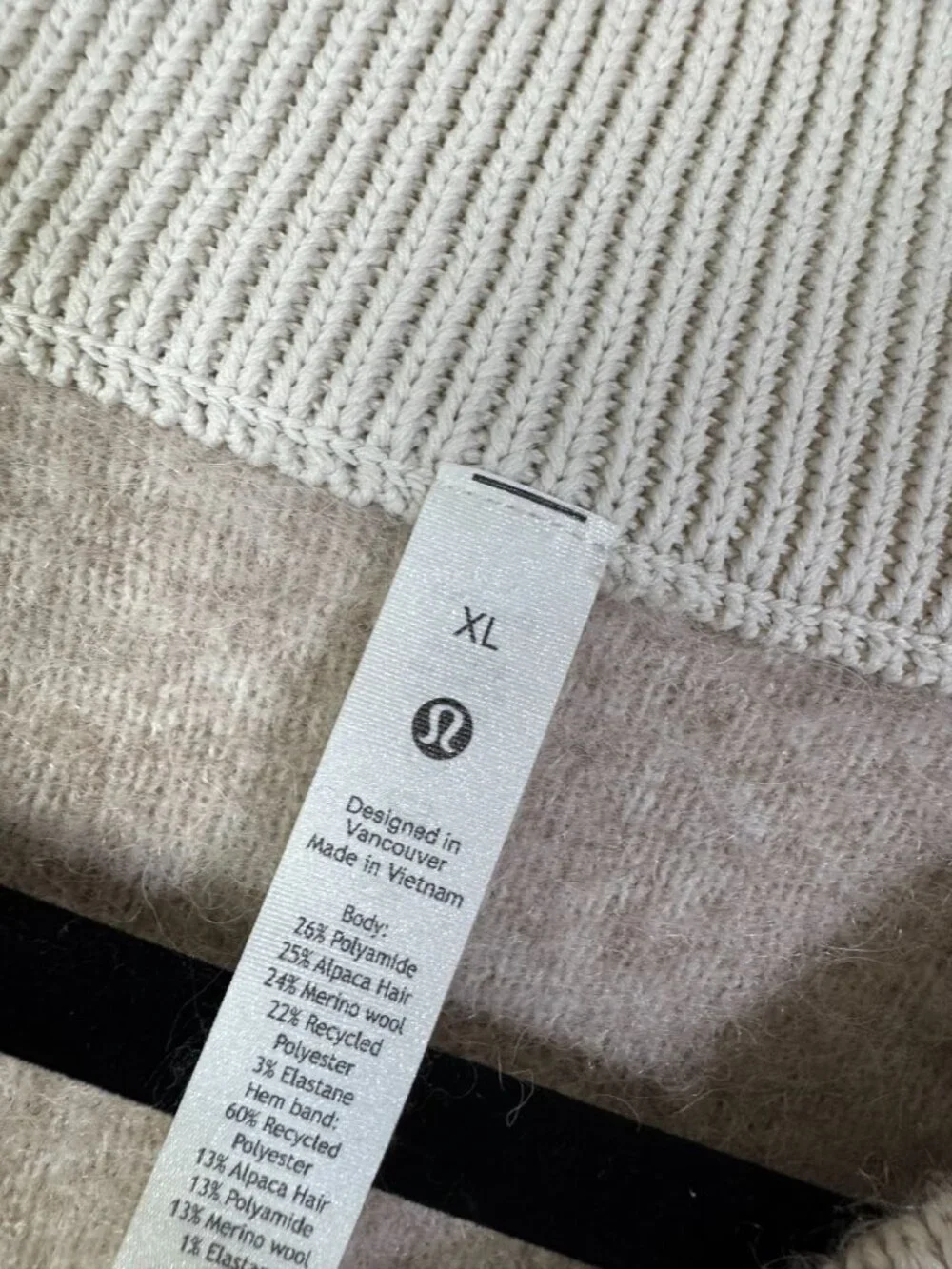 Lululemon Alpaca Wool Blend V-Neck Sweater Beige Womens XL Heathered White Opal - Picture 13 of 16